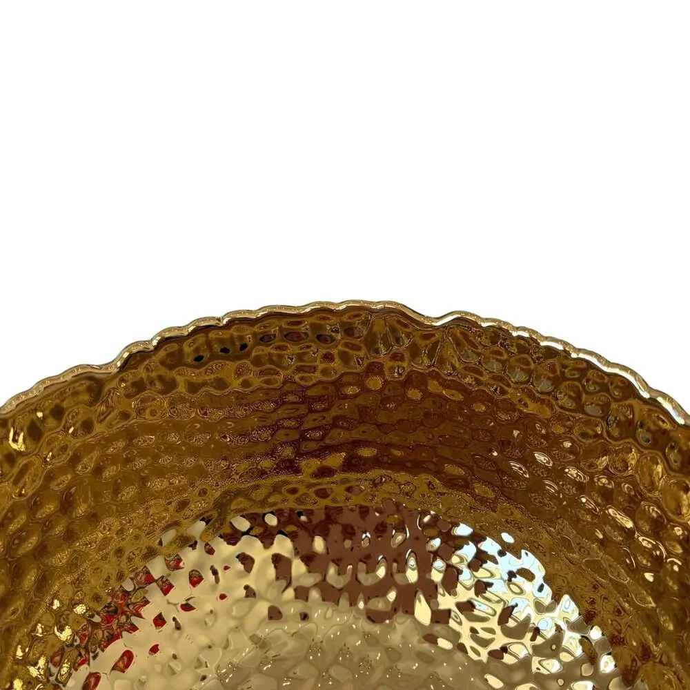 Hammered Gold Enameled Serving Bowl 8.5in Ceramic Chic Holiday Hosting NEW